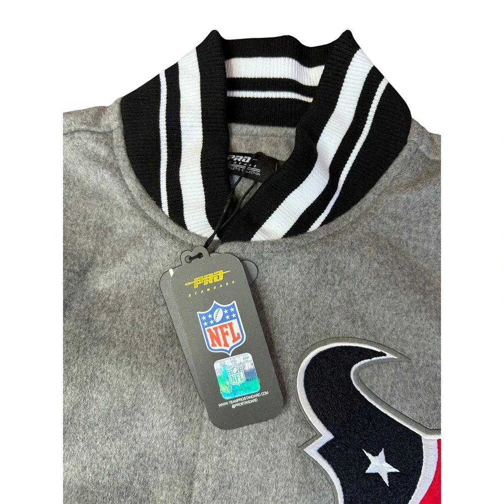 Pro Std‎ NFL Houston Texan Old English Wool Varsity Jacket XL Grey White
